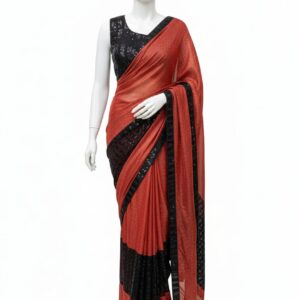 Elegant Black & Red Designer Saree